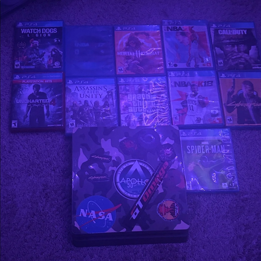 Sony PlayStation Console with Game Set - Black and Purple